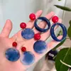 Pendientes Colgantes de Disco con Bloques de Color Azul y Rojo Estilo Retro de Hong Kong, Nicho, Sencillos, Exquisitos, Modernos, Versátiles, Joyería de Oreja Estilo Artístico