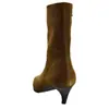 Botas 2025 Novas Populares Botas Maillard Bico Quadrado Salto Alto Cano Médio Zíper Lateral Retrô Salto Gatinho Botas Curtas para Mulheres