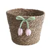 Cesta tejida de ratán y flor de totora, maceta tipo cubo abrazable, decoración creativa para el hogar, adorno de decoración de planta en maceta para interiores