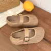 Sapatos de boca rasa versáteis 2026 usar sapatos Mary Jane femininos novos duas tiras sola macia trançado de uma palavra sola grossa aumento de altura interna