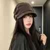 Gorra vintage de estampado floral pequeño para otoño e invierno para mujer, gorra de estilo coreano versátil de visera suave tipo boina que hace que la cara se vea más pequeña, boina