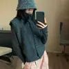Novo suéter de lã texturizada com laços, abotoado e gola alta para outono e inverno, estilo coreano, colete sem mangas versátil e modelador, top grosso