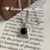 Jóias de Estilo Japonês e K-Style Ins Prata de Lei S925 Colar Quadrado de Marca Ágata Preta Colar de Nicho Personalizado de Alta Qualidade para Mulheres