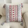 Funda de almohada de lino estampada con borlas estilo bohemio, estilo étnico, cojín decorativo para respaldo de sofá de casa de huéspedes, mesita de noche de dormitorio