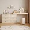 Penteadeira em L de Cor Creme de Luxo Leve, Mesa de Toucador para Quarto com Sensação de Alto Padrão, Cômoda e Armário de Armazenamento Integrados, Mesa de Maquiagem de Cabeceira