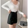 Shorts de Couro Versáteis para Mulheres 2025 Novo Outono e Inverno Cintura Alta Emagrecedor Couro PU Casual Calça Evasê Moda Wide-Leg e Confortável