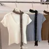 Ruoxin 26 Nueva Colección de Principios de Otoño: Suéter de punto versátil y sencillo de manga corta con cuello en V y bufanda