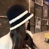 Sombrero de Pescador de Punto para Mujer Nuevo Otoño e Invierno Felpa de Cordero Color Bloqueado Sombrero de Cubo Estilo Japonés Versátil Cálido Parasol Sombrero de Cuenca