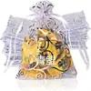 Bolsa de Gaze com Vinhas Prateadas Estampada a Quente Bolsa de Presente com Fita Bolsa de Embalagem de Gaze com Neve Vinha Azul Bolsa para Joias Bolsa de Rede