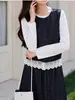 Conjunto Feminino 2025 Outono Novo Estilo Tencel Azul Marinho Saia Completa A85A063