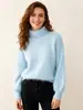 Primavera, Otoño e Invierno 2026 Nuevo Suéter de Punto Holgado de Color Sólido con Cuello Semi-Alto y Mangas de Linterna Estilo Coreano de Piel Sintética de Visón para Mujer