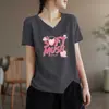 Camiseta de manga corta con cuello en V de marca para mujer, superávit de comercio exterior transfronterizo, top holgado de talla grande para verano para chicas de talla grande
