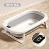 Tina de Baño para Bebé con Sensor de Temperatura Uso en Casa Plegable Antideslizante Tina de Baño para Bebé Puede Sentarse y Acostarse Tina de Baño Ampliada para Niños