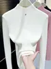 Camiseta básica de punto Andi de terciopelo con cuello semi alto, prenda interior de otoño e invierno, suéter cálido de manga larga, top exterior, borgoña, talla única