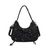 Bolsa de mão estilosa e elegante com laço para mulheres, bolsa de mão da moda em formato de meia-lua, bolsa transversal tendência de estilo coreano de nicho