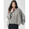 Cashmere luxuoso - novo cardigã de cashmere outono/inverno para mulheres, com gola redonda, design de capa de cashmere e estilo de peça de tricô externa solta