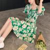 Falda Floral Verde Estilo Hepburn Francés, Moderna y Rejuvenecedora, Persona Pequeña Juguetona, Falda Platycodon Fresca para Vacaciones de Verano, Moderna