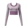 Conjunto de Yoga e Fitness Color Block para Mulheres, Top Falso Duas Peças de Manga Longa, Saia-Short Color Block de Cintura Alta, Emagrecedor, Roupa Esportiva Elástica