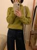 Estilo Coreano Otoño e Invierno Cuello Libre Suave Cera Terciopelo de Mapache Tejido Camiseta Base de Lana Perezosa Top Holgado