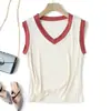 Camiseta sin mangas de verano para mujer, nuevo estilo, bloques de color, cuello en V, corte ajustado