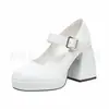 Juyuan em estoque desejo comércio exterior nova moda europeia e americana tamanho grande salto grosso bico quadrado fivela sapatos femininos moda