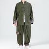 Estilo Chinês 2025 Outono e Inverno Jaqueta Masculina Retro Tendência Jaqueta de Veludo Fivela de Terno Gola Alta Conjunto de Duas Peças