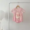 Enterizo de verano para recién nacidas, con tema de conejito, de dos piezas simuladas, de algodón con manga corta para bebés, ligero