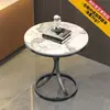 Mesa de centro pequeña de lujo ligero con tablero de roca, mesa auxiliar, mesa de esquina para sofá de sala de estar de mármol, mesa redonda pequeña móvil simple para balcón, mueble auxiliar