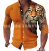 Nueva Moda Otoño 2024 para Hombre Camisa de Manga Larga con Estampado Animal Camisa Casual de Manga Larga para Hombre con Cuello Alto