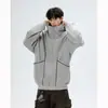 Cardigã de corte solto, top estilo workwear, conjunto vermelho oversized estilo americano, moletom com capuz para homens, tamanho R, coleção de outono