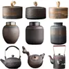 Estante de exhibición antiguo chino modelo de casa de sala de té gabinete de té adornos tetera de té tarro sellado de cerámica tetera de barro cocido juego de té