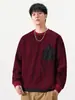 Roupas Masculinas Fengshe / Moletom Pesado 400g Listrado para Homens, Estilo Americano, Gola Redonda, Bolso no Peito, Casual Solto, Blusa de Manga Longa para Outono e Inverno
