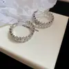 Pendientes Geométricos de Círculo de Plata Rota Artificial de Circonita Aguja de Plata Pendientes de Nicho Franceses Pendientes Modernos Elegantes de Alta Gama