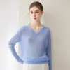 ¡Estilo minimalista! Suéter de punto para mujer con cuello redondo, 75% cachemira + 25% seda de morera, suéter de terciopelo holgado y versátil