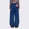 Pantalones Retro de Estilo Nuevo Europeo y Americano con Decoración de Cordones, Pantalones de Mezclilla Rectos Anchos Sueltos y Relajados para Mujer