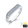 Anel Masculino em Prata de Lei S925 com Moissanita Full Pave Ajuste Denso Anel Masculino de Banda Retangular Fábrica de Origem Atacado Anel de Noivado