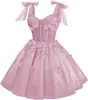 Vestido de Baile Borboleta Vestido para Baile de Calouro Adolescente Vestido Curto de Tule com Lantejoulas Renda Vestido de Coquetel com Laço