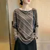 Camiseta de Rayas para Mujer 2026 Nuevo Principio de Otoño Maillard Holgada Adelgazante Ropa Interior Irregular Capa Base Superior