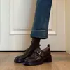 Mocasines de Tacón Grueso de Piel Genuina Súper Suaves para Mujer 2026 Nuevo Estilo Zapatos Pequeños de Cuero Negro Estilo Británico Slip-on Retro Zapatos Individuales