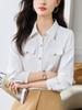 Foto Real de Camisa Branca para Mulheres 2024 Primavera Novo Estilo Calças com Bolso de Aba Dupla Estilo Francês Blusa Linda de Chiffon