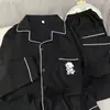 Pijama para hombre, colección primavera y otoño, popular de algodón con estampado de nubes, estilo fino, bordado de dibujos animados, de manga larga con botones y pantalón largo, conjunto de dos piezas para estar en casa