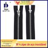 Zíper de Aço Inoxidável Nº 4 com Cabeça de Mola para Jeans, Roupas, Bolsas, Zíper de Metal com Trava e Fecho