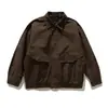 Ropa Vintage 25 Otoño Nuevo Retro Americano Holgado Chaqueta de Trabajo con Bolsillos Grandes y Botones Ocultos Dobladillo Elástico Abrigo