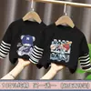 Camiseta de Algodão Puro para Meninos Primavera e Outono Novo Estilo para Crianças Maiores, Manga Longa Listrada Patchwork Versátil, Estiloso Top Dois em Um para Meninos