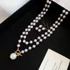 Collar con gancho para oreja de borla de perlas estilo francés, juego de cadena OT, cadena para clavícula de lujo ligero y de alta gama, accesorio de moda y versátil