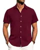 Camisa de Manga Corta para Hombre de Comercio Exterior Transfronterizo, Color Sólido, Cárdigan Impreso en 3D con Bolsillos, Top Casual Versátil de Corte Recto
