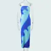 Aliexpress Comércio Exterior Atacado de Roupas Femininas 2026 Verão Europeu e Americano Sem Alças Franzido Color Blocking Slim Fit Fenda Longo Vestido