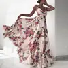 2025 Nuevo Primavera y Verano Amazon Transfronterizo Comercio Exterior Ropa Europea y Americana para Mujer Espalda Descubierta Estampado Falda Amplia sin Mangas Vestido de Tirantes