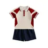 Roupas de Aula para Alunos do Ensino Fundamental Roupas de Verão Traje Esportivo de Manga Curta Uniforme Escolar de Formatura Estilo Colégio Britânico Infantil Uniforme de Jardim de Infância