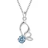Collar Cruzado Europeo y Americano de Plata de Ley S925 Mariposa del Amazonas para Mujer con Doce Piedras de Nacimiento Colgante Versátil Collar de Cadena para Clavícula